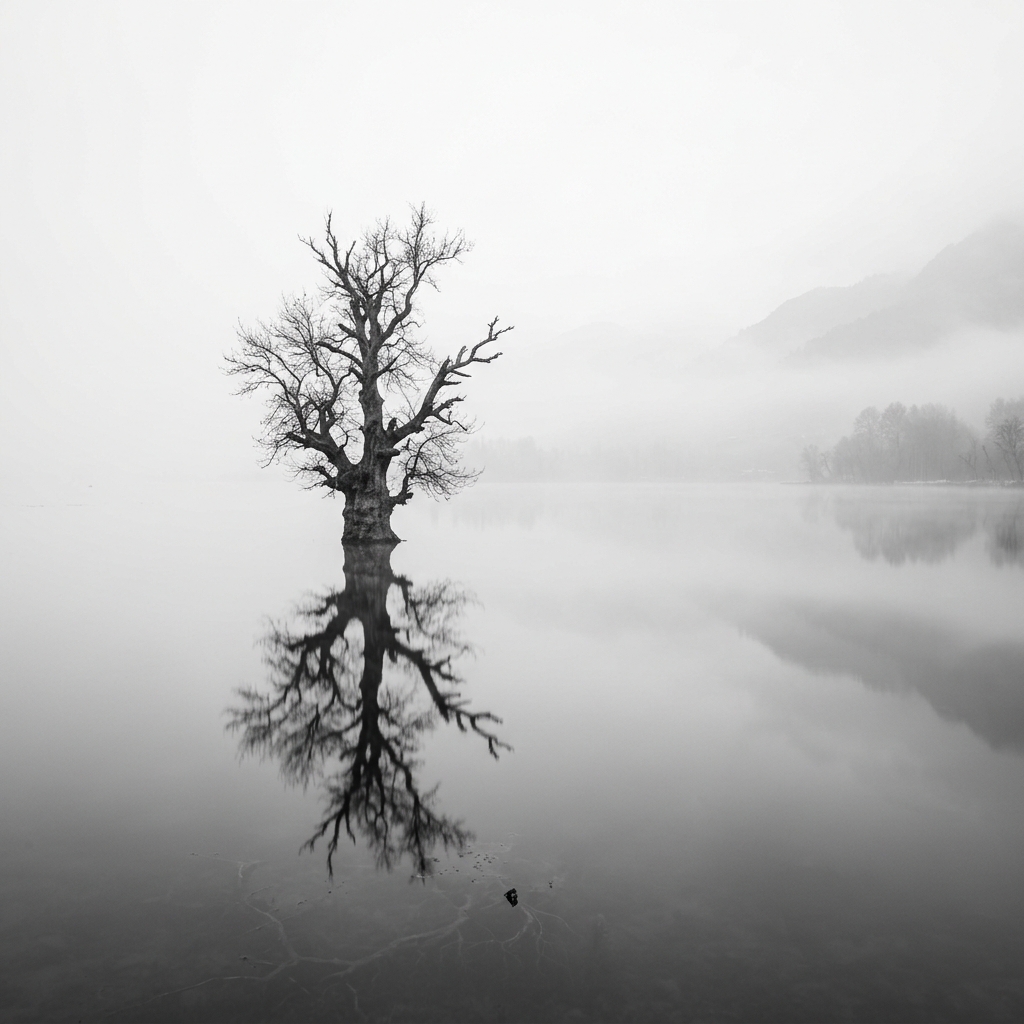 Silent lake tree in Kashmir